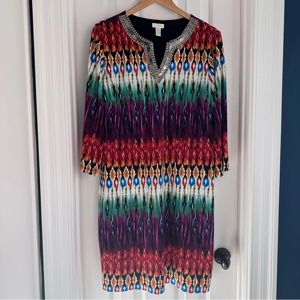 Chico's Women's Vibrant Print Tunic Shift Dress EUC - Picture 2 of 6